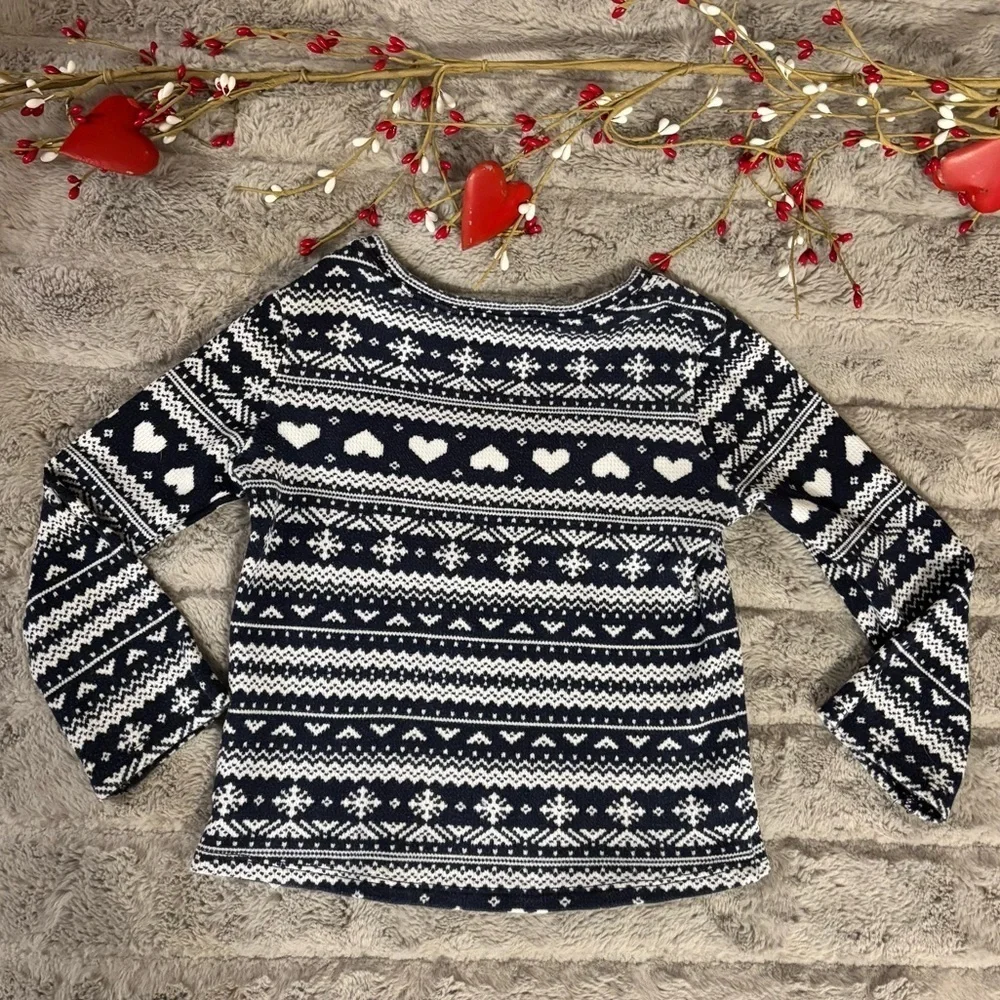 Old Navy 5T Blue Fair Isle Long Sleeve Tee, Hearts, Winter, Snowflakes